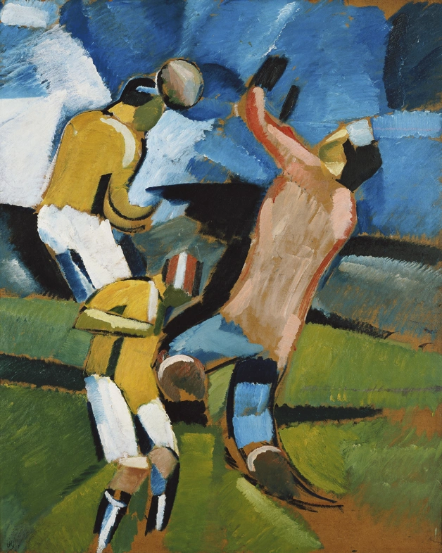 Harald Giersing Fodboldspillere. Sofus header, 1917 Olie på træfiberplade Courtesy ARoS